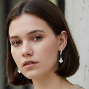 Silver  Zirconia Hypo Drop Earrings